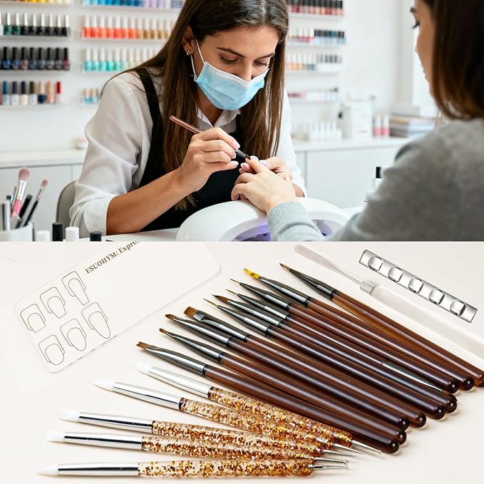 18 PCS Nail Art Brushes Set with Nail Sculpting Pen Dotting Tools For Painting Nails,Acrylic Nail Brushes for Nail Extensions,Liner Brushes for French Nails,Nail art tools for Diy Design