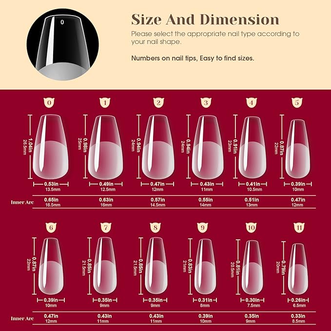 ROSALIND Half Matte Medium Coffin Fake Nail Tips, 264PCS Press on Nails Coffin Full Cover Medium False Nail Tips DIY Manicure Salon Artificial Extension Nails(One-Sided No File)