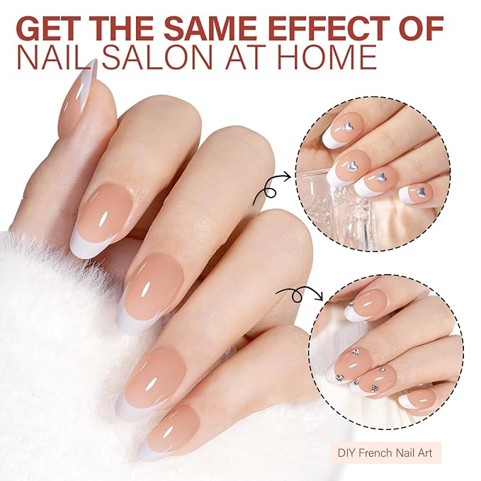 AILLSA French Gel Nail Tips, 180 Pcs French Tip Press on Nails Short Almond Brown, Pre-Applied Primer & Base Coat, No Need File, Soft Nail Tips, Fake Nails for Nail Art DIY 15 Sizes