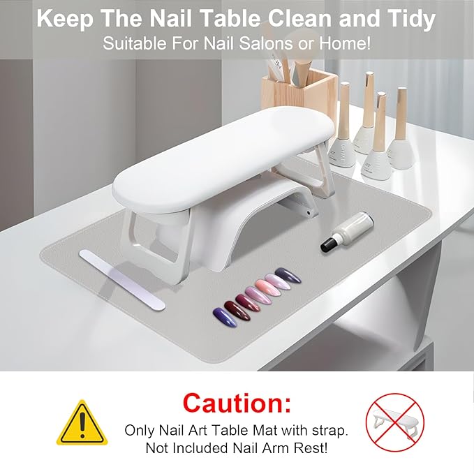 Diesisa Nail Art Table Mat,Foldable Nail Arm Rest Pad for Nails,Soft Microfiber PU Leather Nail Mat for Table,Waterproof Manicure Pad,Nail Table Pad for Nail Technician Salon Home-Grey