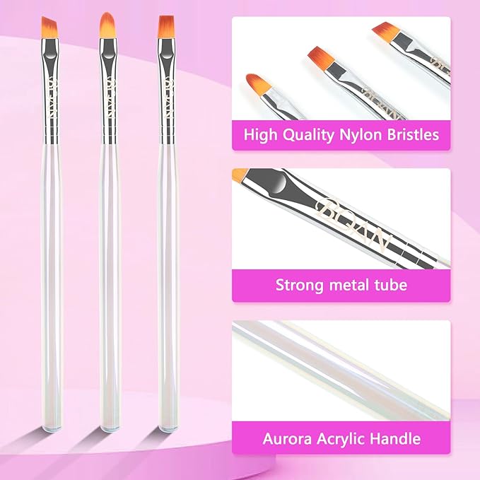BQAN Nail Art Clean Up Brushes,3PCS Flat/Oval/Fine Angled Gel Nails Brush for Cleaning Polish Mistakes on the Cuticles, Nail Art Tools for Nails Design Painting and DIY (Clear)