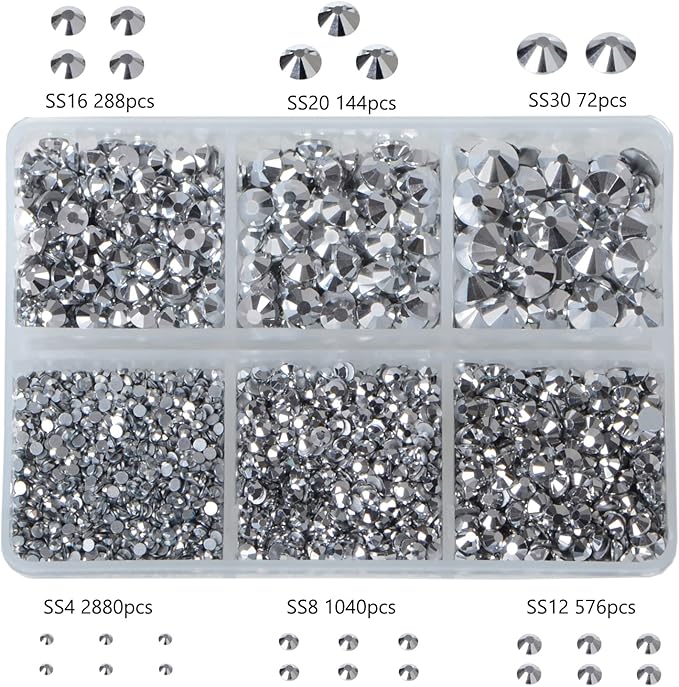 Bymitel 5000 Pieces 6 Mixed Sizes Glue Fix on Glass Rhinestones Round Crystal Gems Flatback for DIY Jewelry Making with one Picking Pen(6-Sizes 5000PCS, Labrdor)