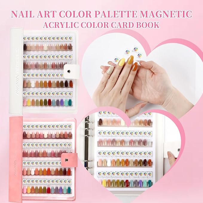 ANGNYA Magnetic Nail Swatch Book，192 Nail Color Book Leather Nail Sample Display Book with 192 Magnetic Tips & 1-240 Number Labels，Perfect for Professional Salon Nail Art Color Chart & Practice Stand