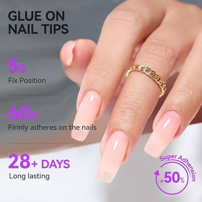 Gelike EC Gel Nail Glue & Strengthener: Nude Color 6-in-1 Nail Adhesive for Repair - Strengthening & Protein Repair - Perfect for Home & Salon Use - UV Needed
