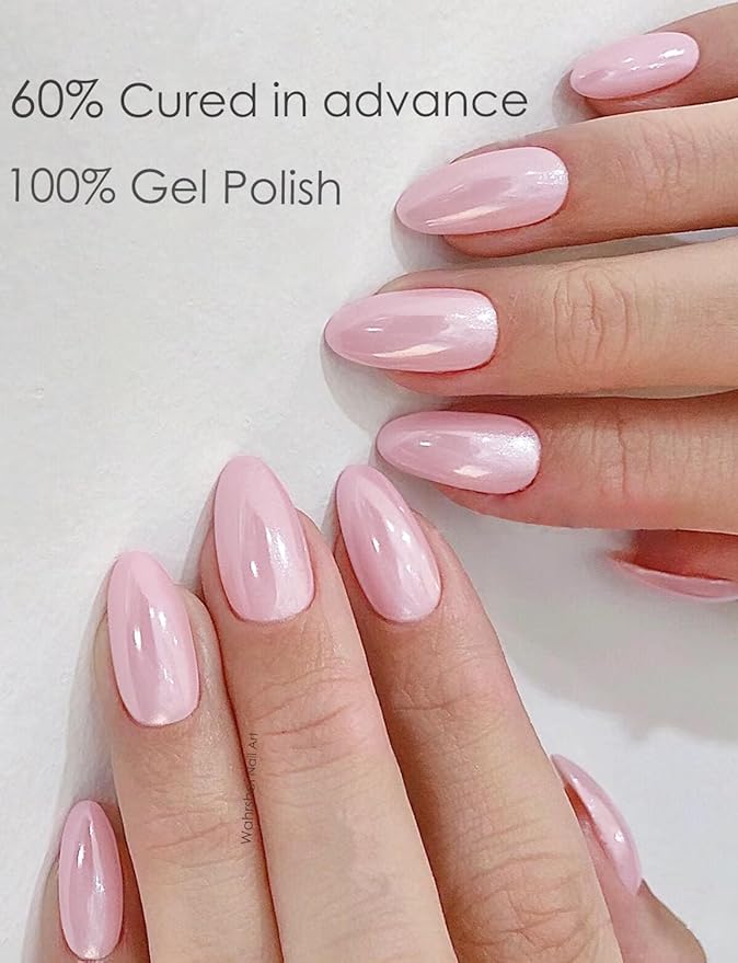 Semi Cured Gel Nail Strips, Glazed Donut, Pink 20pcs Adhesive UV Sticker, Wraps for Home Manicure DIY