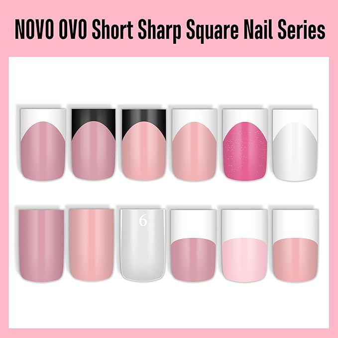 NOVO OVO Short Sharp Square White French Tip Nail Tips Press on MILKY WHITE, Need Builder Gel Top Coat Nail Glue, Soft Gel Fake Nail Extension, Full Cover False Nails for Salon DIY x 15 Sizes 240 pcs