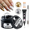 Solid Builder Nail Gel, Clear Sculpting Gel for Nail Art, Non-Sticky 3D Carving Modeling Hard Gels with Gold & Silver Chrome Nail Powder for DIY Salon Manicure at Home