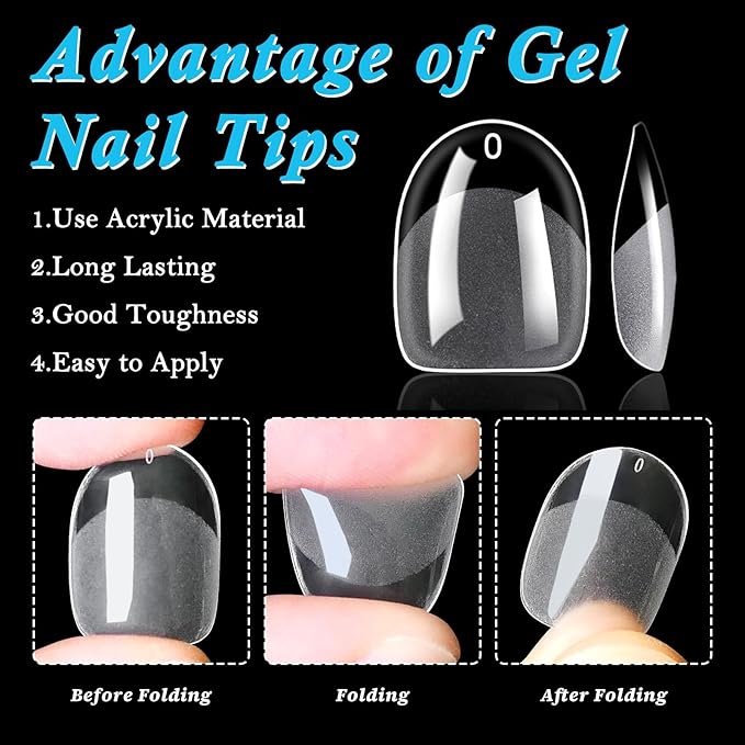 420pc Extra Short Oval Gel Nail Tips Clear Fake Nails, XS Clear Press on Nails Short Round Almond Soft Gel Nail Tip Acrylic Nail Full Cover False Artificial Fingernail for Nail Extension Press-ons