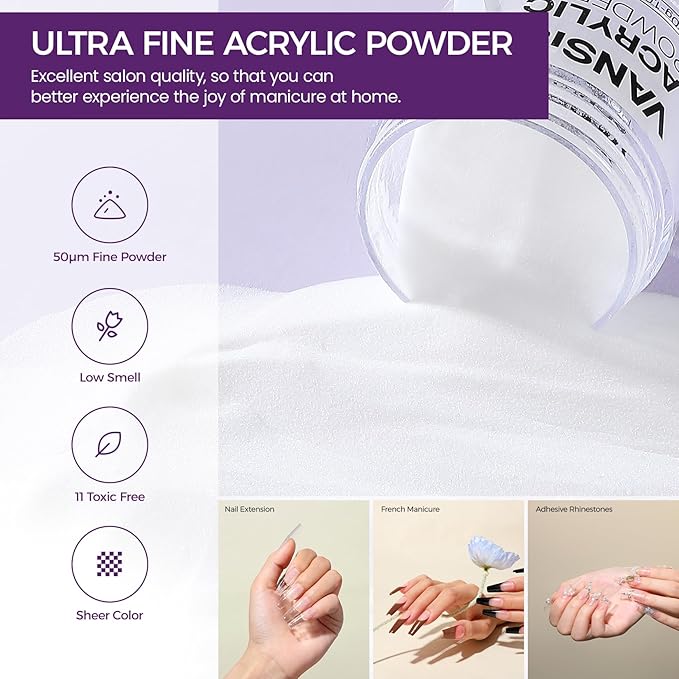 Acrylic Nail Kit: 30g Clear Acrylic Powder and 75ml Liquid Set with Nail Brush and Forms Nails Extension Kit for Beginners for Home DIY Salon Nails Application