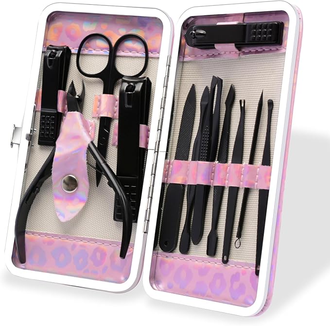 CGBE Nail Clippers Set, 12pcs Stainless Steel Nail Kit for Men, Manicure Set Pedicure kit for Mens Gifts - Black