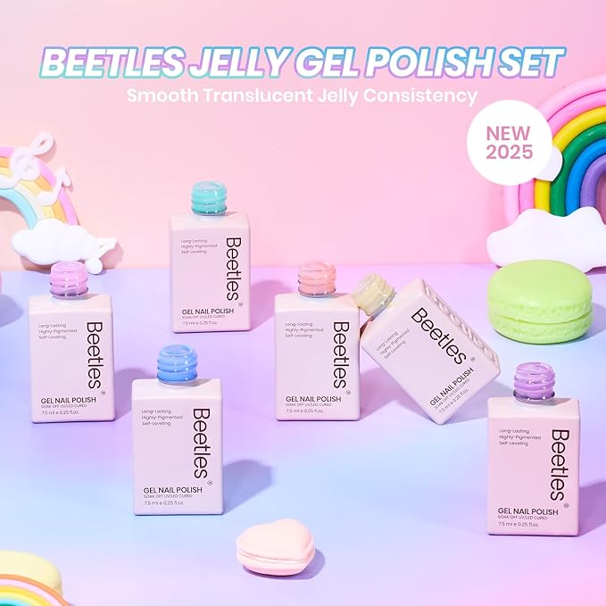 Beetles Pastel Gel Nail Polish Set - 6 Colors Spring Jelly Gel Polish Kit Pink Blue Purple Orange Yellow Green Sheer Translucent Effect Soak Off UV Macaron Dream Nail Art DIY Gift for Women