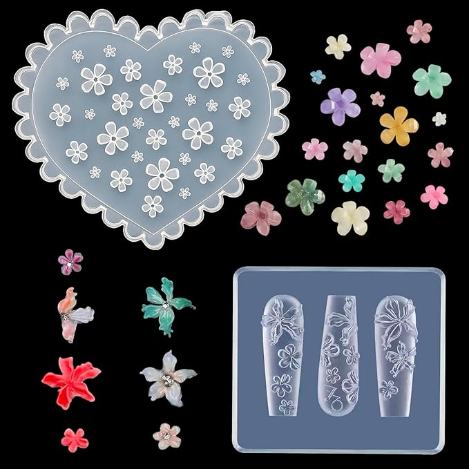 2 Pcs Flower Silicone Nail Art Molds for Women Resin Nail Design