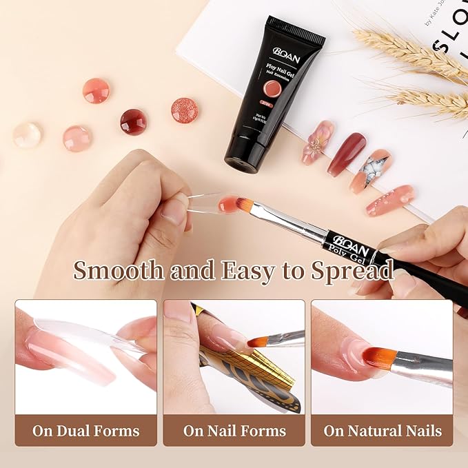 BQAN Poly Nail Gel Kit - 6 Shades Builder Gel for Long-Lasting Nail Extensions | 15ml Each | Salon-Quality DIY & Home Use | Low Odor (Brown 02, 0.5 Fl Oz (Pack of 6))