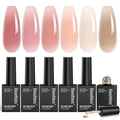 Beetles Nude Gel Nail Polish Set - 6 Colors Nude Pink Brown Neutral Jelly Gel Polish Kit Sheer Translucent Effect Soak Off UV Nail Art Design Drunken Rose Collection Manicure Gift for Women