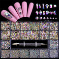1 Box AB Rhinestones for Nails, 600 Pcs Multi Shapes Nail Rhinestones Nail Gems Nail Jewels with 2500 Pcs Crystal AB Rhinestones Diamonds for Nail Art Craft, Acrylic Nails + Picker Dotting Pen