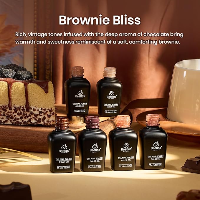 beetles Gel Nail Polish Set - Brownie Bliss 6 Colors Nail Polish Set Light Dark Brown Nail Kit Pearl Shimmering Soak Off UV LED Lamp Needed Manicure DIY Home Gift for Women Girls