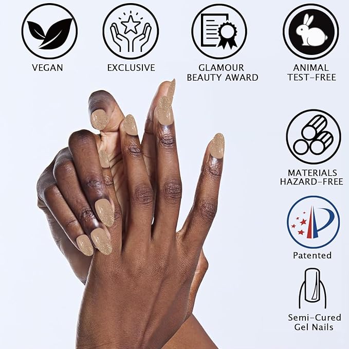 Nude Semi Cured Gel Nail Strips 20Pcs Glitter UV Gel Nail Stickers Glossy Nails Polish Strips UV/LED Light Needed Self Adhesive Full Polish Nails Wraps for Women