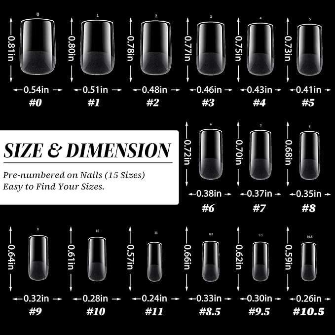 300pc Short Square Gel Nail Tips Clear Fake Nail, Clear Press on Nails Short Square Soft Gel Nail Tips Full Cover Acrylic Nails Full Cover False Nail Artificial Fingernail for Nail Extensions