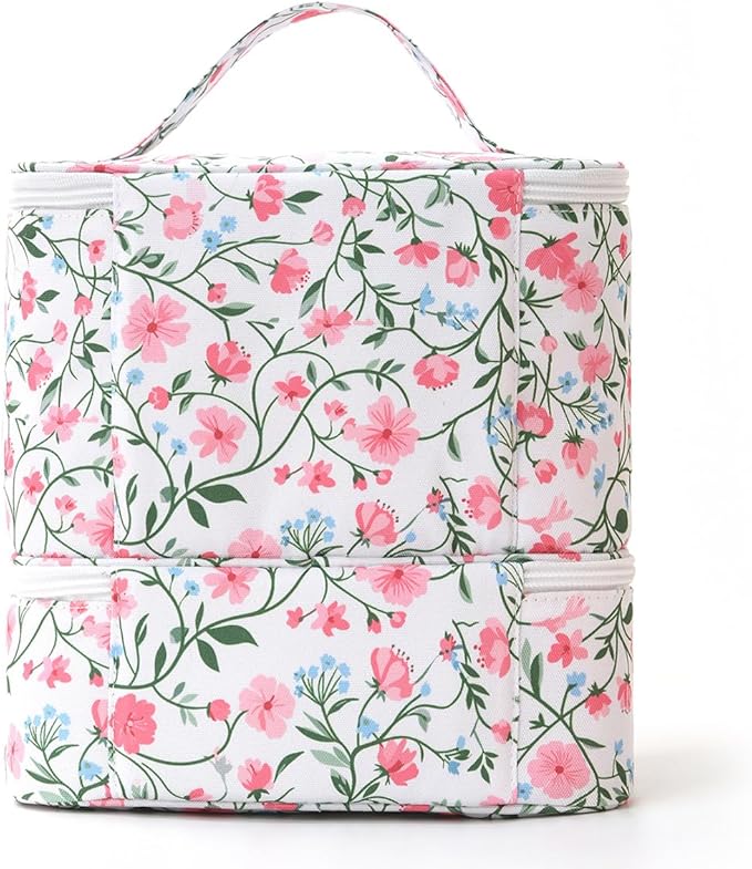 Nail Polish Organizer Aesthetic Nail Organizers and Storage, Bow Nail Supplies Kit Organizer Travel Carrying Case for Manicure Tools (Floral F, 2 Layer)