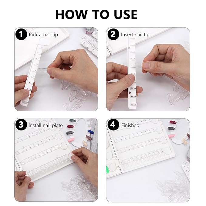 Nail Display Book Plastic Nail Color Book, C10 Nail Polish Display Color Chart with Clear Nail Tips and Nail Polish Number Labels
