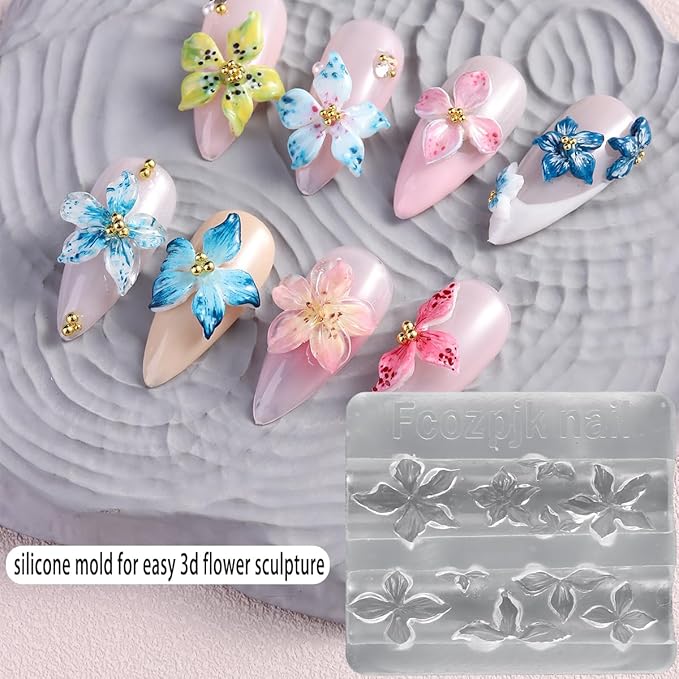 Clear Solid Builder Gel For Nails, 30g Hard Gel for Nails with Silicone Molds for Carving Non-Sticky Building 3D Sculpture Flowers Modeling Design Professional Manicure Supplies