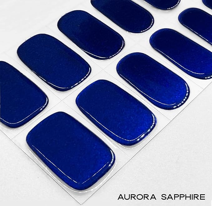 Semi-Cured Gel Nail Strips - 20 Salon-Quality Gel Sticker with UV Light Required, Long Lasting, Easy Application & Removal, Includes Prep Pad, Nail File, Wooden Stick (Metallic Blue)