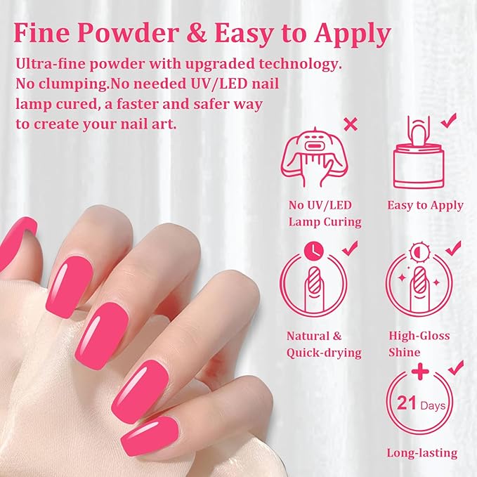 Hot Pink Dip Powder Color, Nail Dipping Powder French Powder Pro Collection System Nail Art Starter Manicure Salon DIY at Home, Odor-Free&Long-Lasting, No Needed Nail Lamp Curing, 1 Oz