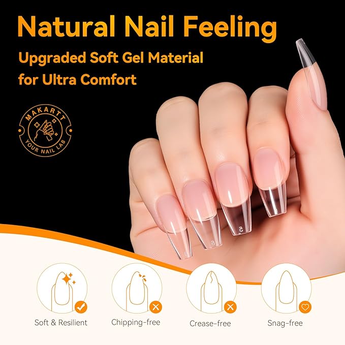 Makartt Nail Tips: 510pcs Full Cover Medium Coffin Fake Nails, 15 Sizes Soft Gel Half Matte Pre-shape Soak Off for Press on Nails DIY for Extension No Crease Acrylic Nail Manicure DIY Salon Home