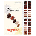 Heyhae Semi Cured Gel Nail Strips | No LED Lamp Needed | Fall, Marble, Brown | Easy Apply & Remove, Salon Quality | Includes 28 Strips, 1 Prep Pads, Nail File & Wooden stick - Hey, Let’s Get Cozy