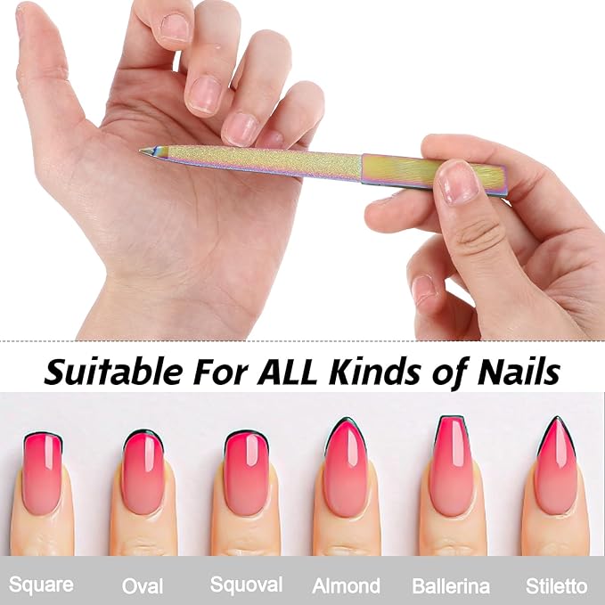 Diamond Nail File Set, 3Pcs Stainless Steel Double Side Fingernail Files Metal Nail File Manicure Pedicure Toenail Tools for Salon Home, Women Men Nail Care Tool (Colorful)
