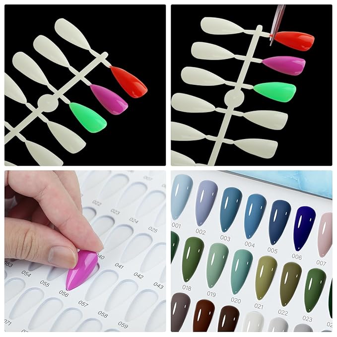 320 Nail Color Book,with 480 Flase Tips & 1-400 Number Sticker Labels,Leather Professional Nail Color Swatches Book for Polish UV Gel(Blue)