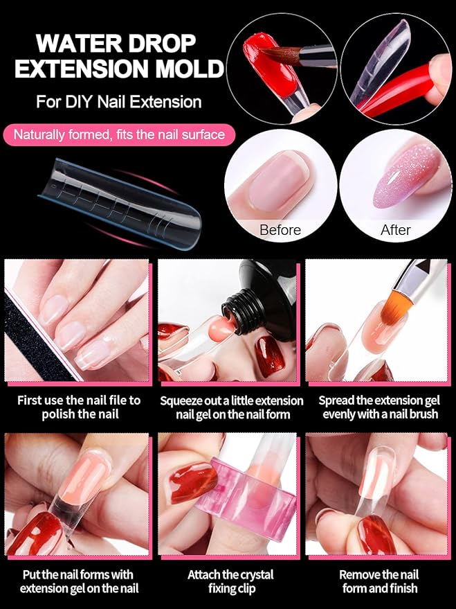 TOROKOM Dual Nail Forms for Poly Nail Gel, 4 Shapes Colorful Structure Poly Nail Gel Stiletto Square Nail Molds for Builder Gel Poly Extension Gel Nail Art Design Salon&DIY, 96 PCS