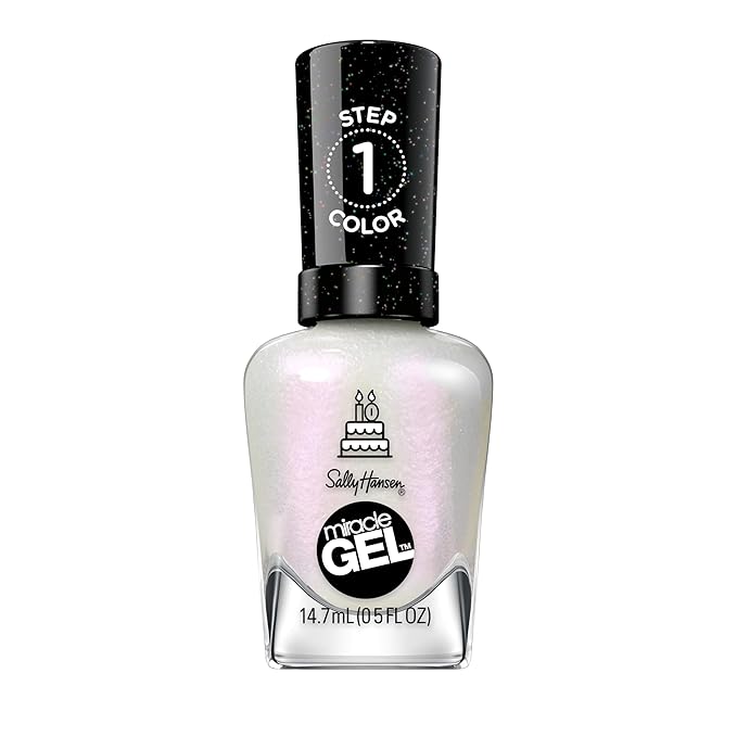 Sally Hansen Miracle Gel Salon Quality Nail Polish | Gel-Like Formula, Two-Step System, No UV Light Needed, Long Lasting | Sheer, Glittery | 785 Twinkle Whites | Iridescent White Nail Polish