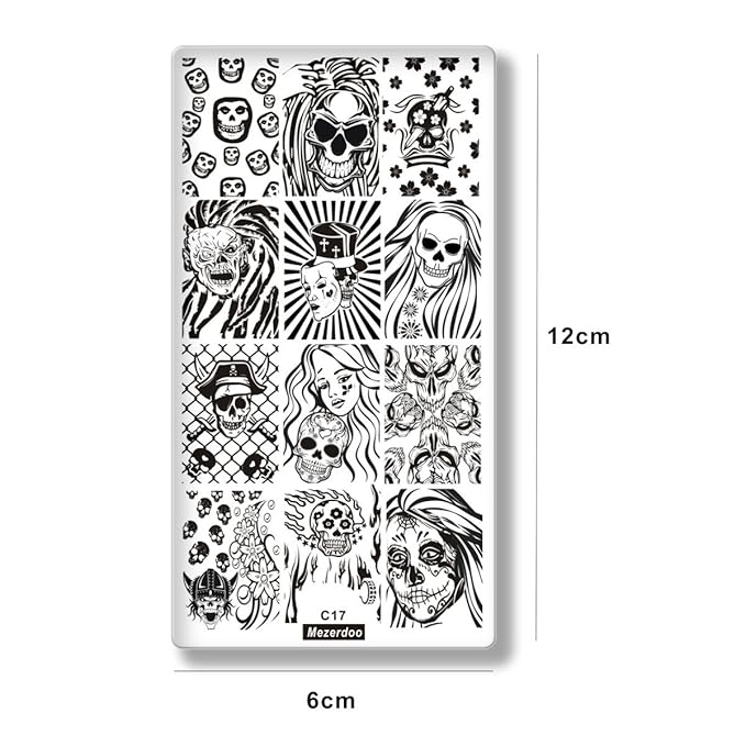 Mezerdoo 10Pcs Stainless Steel Nail Art Stamping Plates Various Patterns Nail Art Printer Tool Manicure Stencils for Halloween Christmas
