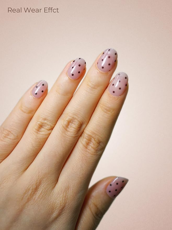 Real Gel Nail Strips (No UV Light Needed) - 44Pcs Salon Quality Nail Stickers - Long Lasting Polish Wraps for Women, Easy Apply & Remove (Sparkle Fade Pink)