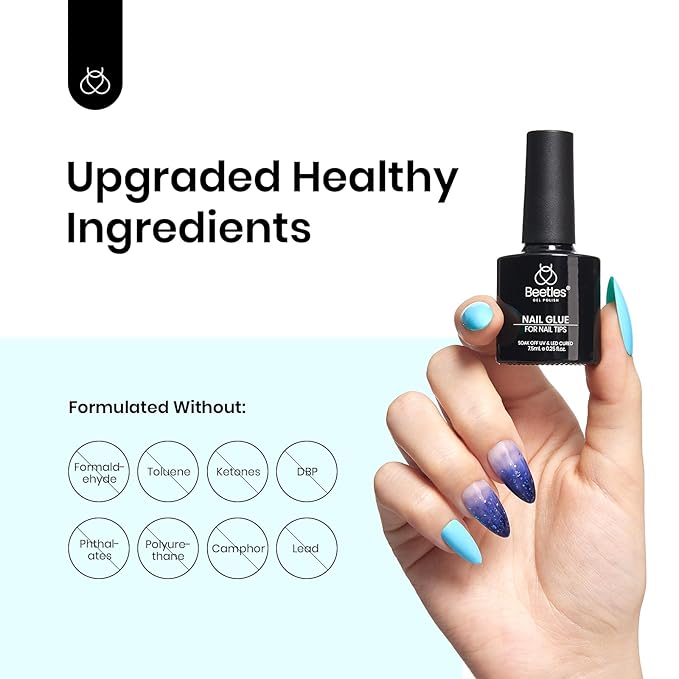 Beetles 9 in 1 Nail Glue Gel for Nail Tips and Clear Acrylic Nails Long Lasting, Curing Needed UV Extension Glue for False Nail Tips and Press on Nails, Spring Nail Art