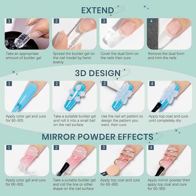 3 Colors Solid Builder Gel for Nails Extension Non Stick Hand Hard Gel with Dual Form 3D Nail Sculpture Gels Nail Strengthen for Home DIY Nails Salon