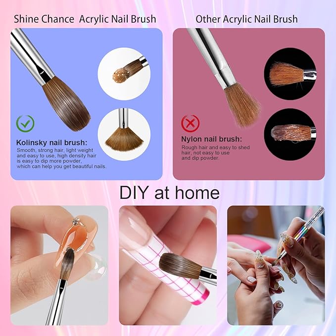 Acrylic Nail Brush Size 14, 100% Real Kolinsky Art Nail Brush for Acrylic Powder Application, Handmade Women Manicure Nail Extension Tool for Professional DIY Home Salon and Beginners