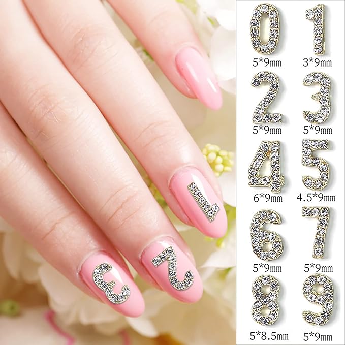 WOKOTO 30Pcs Gold 3d Numbers For Nails Number Rhinestones Charms For Acrylic Nails Number Nail Charms For Women Girls Nail Art Charms Gold Nail Jewels Gems For Nails Accessories Gems