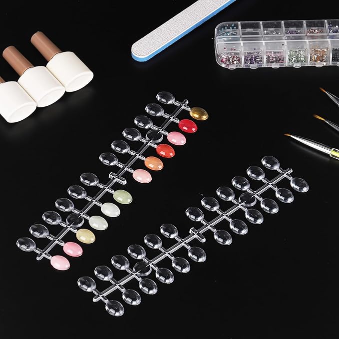 Tbestmax 720 Pcs Nail Polish Swatch Dots, Cat Eye Shape False Nail Polish Color Display Tips with Adhesive Sticker for Nail Polish Training Practicing