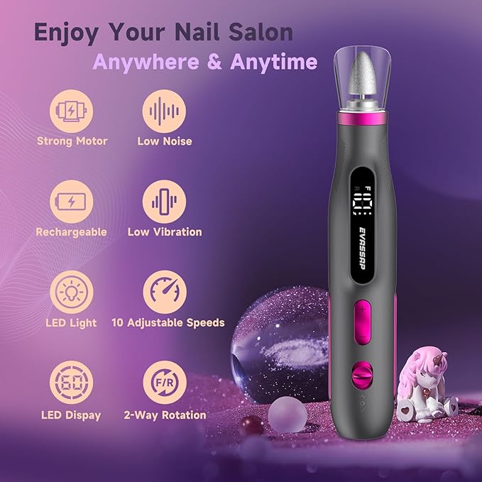 Professional Nail Drill,Electric Nail File kit for Acrylic Gel Nails,Electric Manicure and Pedicure Tools,10 Speeds Nail Care Gift for Trimmer,Grinder,Buffer(Black)