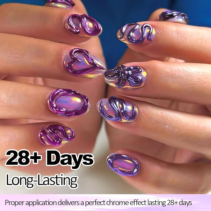 3D Nail Gel and Chrome Nail Powder Kit: 10g Sculpting Gel for Nail Art Metallic Mirror Effect Pigment Aurora Pearl Chrome Powder for Home DIY Salon Use (Purple)