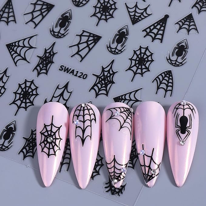 Halloween Nails Art Sticker Decals Multicolor Spider Web Nails Stickers Self-Adhesive Spider Nail Art Decal for Women Halloween Decor (5 Sheets)
