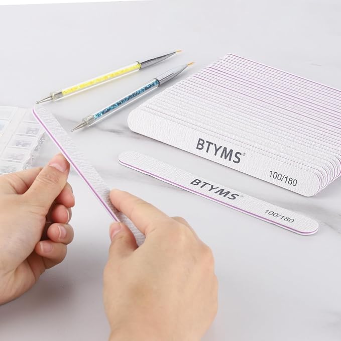 BTYMS 30Pcs 100/180 Grit Nail Files for Acrylic and Natural Nails，Double Sided Emery Board Nail Buffering Files