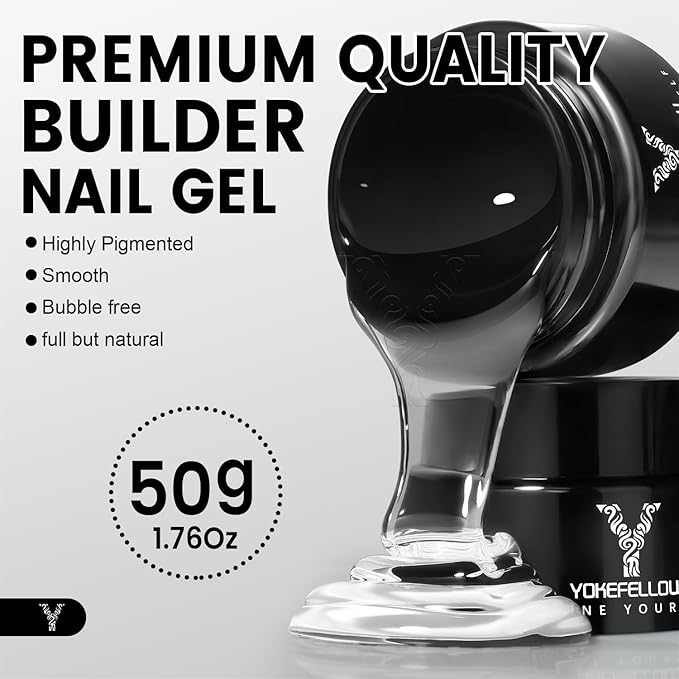 50g Builder Gel for Nails, Long-Lasting Soak-Off Nail Extension Gel for Beginners & DIY Home Salon Manicure(YMH001-Clear)
