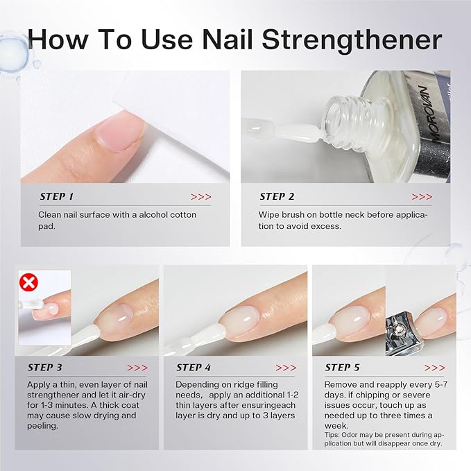 Morovan Nail Strengthener and Growth: Natural Keratin Repair Nail Polish Hardener & Ridge Filler Treatment for Damaged, Cracked, Thin Nails, Prevent Discoloration and Essential Nail Care for women