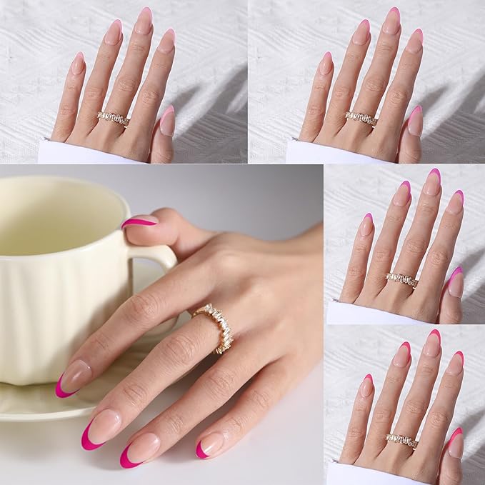 Pink French Tip Press On Nails, OPkssnails 150pcs French Press ON Nails Extra Short Almond, Pre-lasting Soft Gel Nails, Soak Off Acrylic False Nails for Nail Art DIY Extension 15 Size