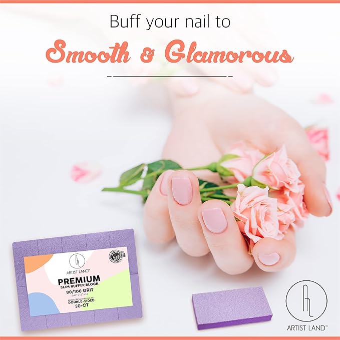Slim Purple Buffer Set – (80/100 Grit) - 50 Ct- Professional Grade Salon Quality Nail Buffing Blocks Pack for Pre-Application of Polish, Gel, Acrylic, Double-Sided Nail Buffer Blocks