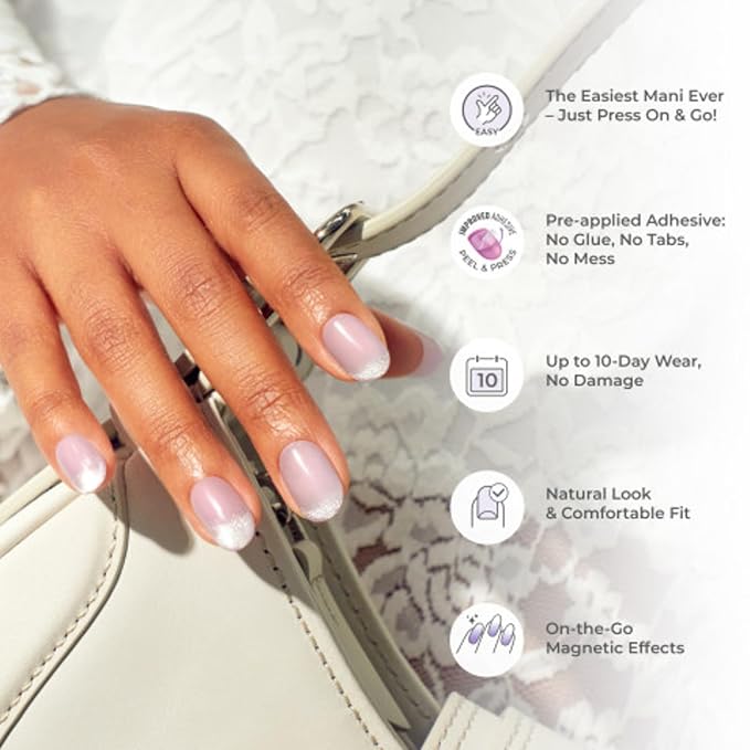 KISS imPRESS No Glue Mani Press On Nails, ColorFX, 'Fly Up', Silver, Short Size, Oval Shape, Includes 30 Nails, Prep Pad, Instructions Sheet, 1 Manicure Stick, 1 Mini File