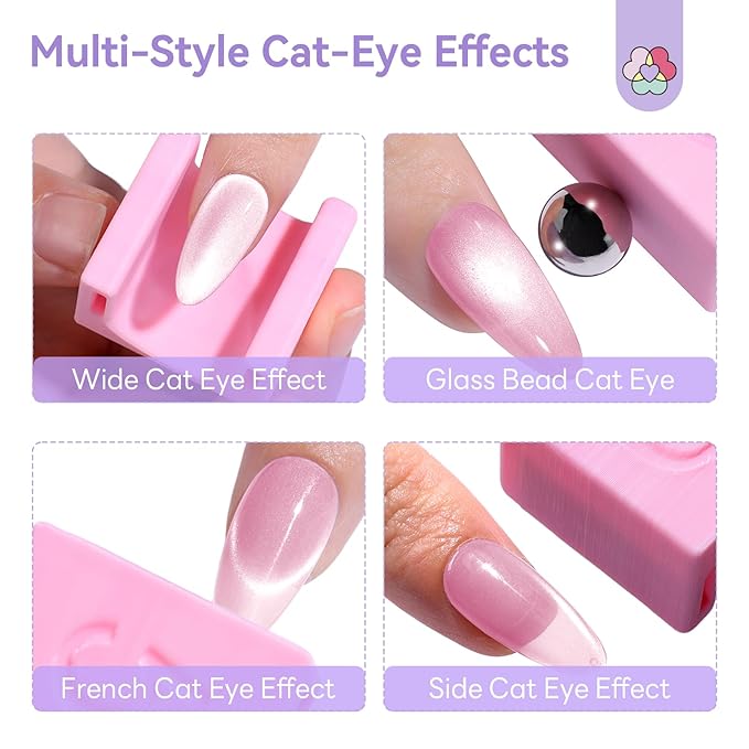 SAVILAND One-Step 5D Cateye Magnet for Nails: Ultra-Strong Magnatic Cat Eye Magnet Beginner-Friendly Nail Magnet Multifunctional Magnetic Wand with Magnetic Bead for Cat Eye Gel Nail Polish DIY Pink